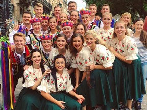 Members of Edmonton's Viter Ukrainian Dancers and Folk Choir pose for a photo during a recent 17-day tour of Ukraine.