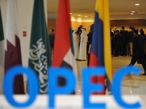 Participants gather in the lobby ahead of an informal meeting between members of the Organization of Petroleum Exporting Countries, OPEC, in the Algerian capital Algiers, on Wednesday Sept 28, 2016.