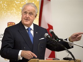 Former prime minister Brian Mulroney delivers the 2016 William A. Howard Memorial Lecture at the University of Calgary in Calgary on Tuesday, Sept. 13, 2016.