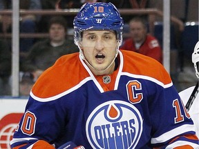 Shawn Horcoff as captain of the Edmonton Oilers in April 2013.