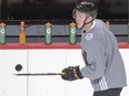 Team North America forward Connor McDavid bounces a puck during their World Cup of Hockey practice on Sept. 6, 2016 in Montreal.