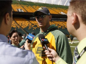 Edmonton's head coach Jason Maas speaks with the media during Edmonton Eskimos practice at Commonwealth Stadium in Edmonton, Alberta on Thursday, Aug. 18, 2016. The team plays the Toronto Argonauts on Aug. 20. Ian Kucerak / Postmedia