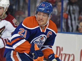 Andrew Ference (21) of the Edmonton Oilers, against the Arizona Coyotes at Rexall Place in Edmonton.