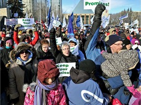 Canadian Labour Congress president Hassan Yussuff writes ahead of Labour Day that union advocacy makes better workplaces for all Canadians, including an agreement this year to expand Canadian Pension Plan benefits. 
A March 2014 photo shows protests against proposed changes to Alberta's public sector pensions that labour leaders believed would hurt workers.