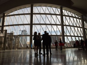 Guests mingle during the grand opening of Rogers Place in Edmonton on Sept. 8, 2016.