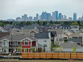 Edmonton's  Griesbach community with the downtown skyline on the horizon. Suburban voters in Edmonton and Calgary live in electoral districts with far higher population than rural voters.