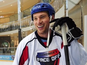 Fernando Pisani plays as the Alzheimer Society of Alberta and Northwest Territories officially launches the 2014 Alzheimer's Face Off with a one-of-a-kind game featuring alumni heavyweights at West Edmonton Mall's Ice Palace. Marty McSorley, Jason Strudwick and Sean Brown, amongst other alumni, face off against one another and Alzheimer's disease. in Edmonton, January 14, 2013.