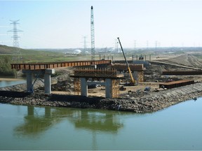 Huge Iron girders are being placed on the Anthony Henday bridge under construction over the North Saskatchewan river in northeast Edmonton in  Sept. 16, 2013.