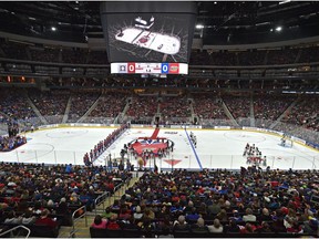 Edmonton Oil Kings play Red Deer Rebels in WHL action at Rogers Place, the first-ever hockey game in the new arena in Edmonton Sunday, September 24, 2016.