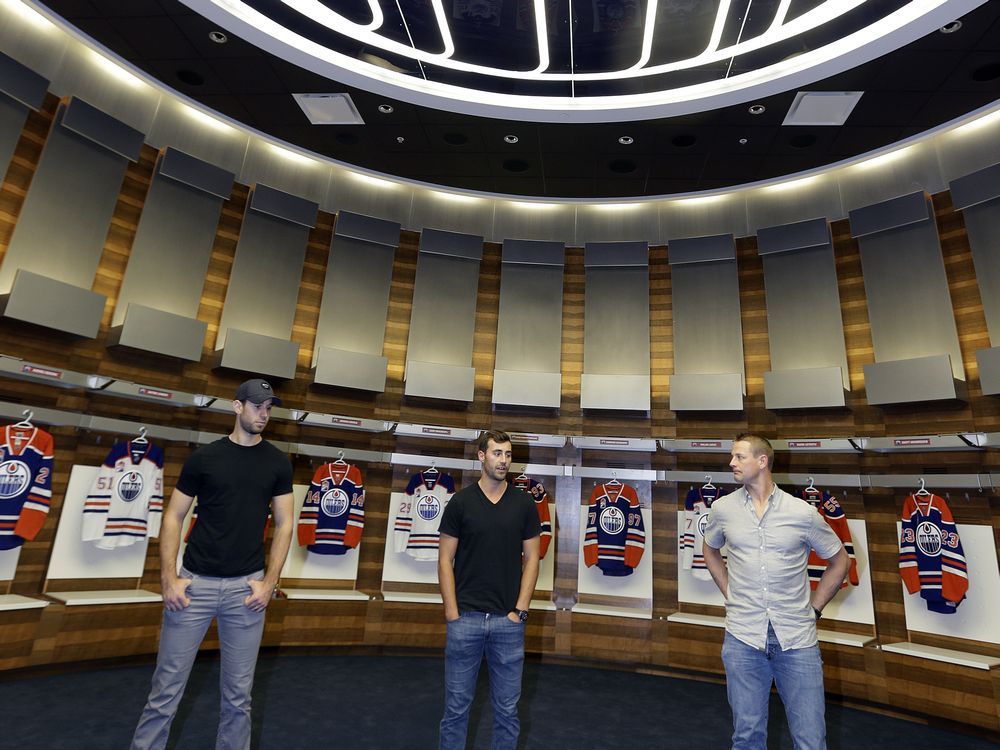 A general view of the Edmonton Oilers dressing room prior to the