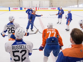 Edmonton Oilers coach Todd McLellan during NHL hockey camp in Edmonton on Sept. 24, 2016.