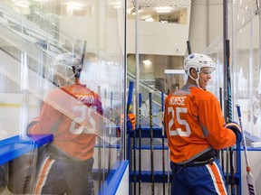 Edmonton Oilers Darnell Nurse (25) during NHL hockey camp in Edmonton on Sept. 24, 2016.