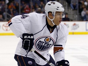 Rookie Edmonton Oilers forward Taylor Hall skates up ice during the first period against the Columbus Blue Jackets on Oct. 28, 2010 at Nationwide Arena in Columbus, Ohio.