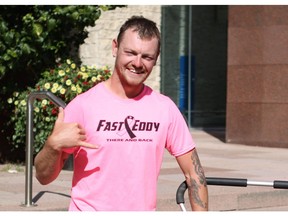 Edward Dostaler, also known as Fast Eddy, stopped in Edmonton on Sept. 9, 2016, for the second time on his there-and-back cross-Canada run. Fast Eddy is running 27,000 kilometres across Canada and back solo to raise funds and awareness for cancer and Alzheimer's disease research and treatment.