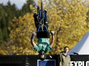 Hannah Roberts of Michigan competes in the Womens' Pro BMX Freestyle event at Hawrelak Park in Edmonton on Sept. 18, 2016. The world's top athletes in BMX Freestyle, MTB Slopestyle, BMX Flat and Skateboard, were competing in the 2016 Edmonton FISE World Series.