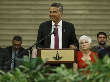 Irfan Sabir, Minister of Human Services, speaks during the Celebration of the Muslim Festival of Eid-Al-Adha at the Alberta Legislature in Edmonton, Alberta on Wednesday, September 14, 2016. Ian Kucerak / Postmedia
