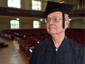 Jim Edgson never had the chance to experience his cap and gown graduation from 1966 at the Univeristy of Alberta. Now, 50 years later he will have that chance during Alumni week at the Univeristy of Alberta Convocation Hall in Edmonton Thursday, September 22, 2016.