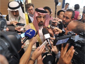 Khalid Al-Falih Minister of Energy, Industry and Mineral Resources of Saudi Arabia answers questions as part of the 15th International Energy Forum Ministerial meeting in Algiers, Algeria, Tuesday, Sept. 27, 2016. At meetings in Algeria this week, energy ministers from OPEC and other oil-producing countries are discussing whether to freeze production levels to boost global oil prices.
