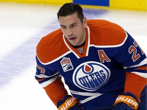 Edmonton Oilers forward Milan Lucic takes part in the pre-game skate prior to the Oilers' game against the Calgary Flames at Rogers Place, in Edmonton on Sept. 26, 2016.