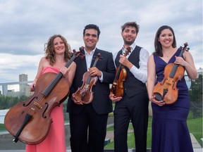 The Vaughan String Quartet, from left, Silvia Buttiglione, Vladimir Rufino, Mattia Berrini, and Fabiola Amorium.
