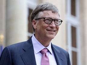 Philanthropist and co-founder of Microsoft, Bill Gates, leaves after a meeting with France's President Francois Hollande at the Elysee Palace in Paris, Monday, June 27, 2016.