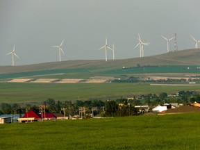 A wind farm near Pincher Creek. Rather than keepings its vow to cut its own C02 emissions in half, Edmonton plans to buy Renewable Energy Certificates which subsidize green power production.