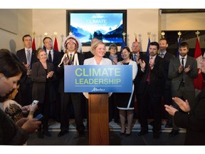 Premier Rachel Notley unveils Alberta's climate strategy in Edmonton, Alberta, on Sunday, November 22, 2015. The new plan will include carbon tax and a cap on oilseeds emissions among other strategies.