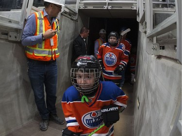 Members of the Edmonton Minor Hockey Association head out the ice at Rogers Place, in Edmonton on Thursday Sept. 1, 2016. Photo by David Bloom