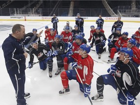 Edmonton Oil Kings head coach Steve Hamilton (left) runs  a practice at Rogers Place in Edmonton, Alberta on Thursday, September 15, 2016. The Oil Kings open their 2016-2017 season Friday in Red Deer against the Rebels.