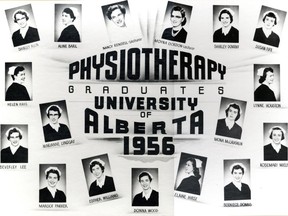 The University of Alberta's physical therapy program first started in 1954 and these are the members of the first graduating class in 1956. Supplied by University of Alberta.