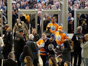 Getting through security at Rogers Place during the public open house on Saturday, Sept. 10, 2016.