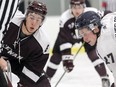 McEwan Griffins centre Ryan Benn takes a face-off in ACAC play.