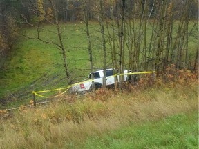 Were it not for the quick thinking of a passing semi-truck driver, this pickup and its injured driver might have gone unnoticed, just off Highway 663 near Caslan, Alta. Sept. 29.