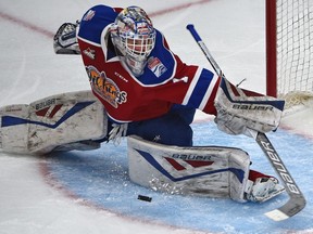 Edmonton Oil Kings goalie Patrick Dea makes a save in WHL action at Rogers Place in Edmonton Saturday, September 24, 2016. The Oil Kings recently returned from a three-game road trip in Saskatchewan and host the Kelowna Rockets on Friday.