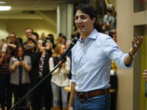 Prime Minister Justin Trudeau addresses students and staff at Medicine Hat College on Friday, Oct. 14, 2016.