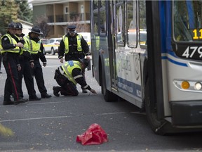A west-bound Edmonton Transit bus struck a pedestrian on 87 Avenue and 169 Avenue on Tuesday afternoon.