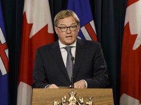 Alberta Education Minister David Eggen speaks about his department's closure of Trinity Christian School Association during a press conference at the Alberta Legislature in Edmonton, Alberta on Tuesday, October 25, 2016.