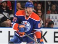 David Musil of the Edmonton Oilers skates on the ice in his first NHL game  during the game against the Calgary Flames on April 4, 2015 at Rexall Place in Edmonton.