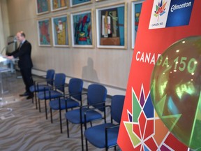 Federal and municipal officials announced funding for community projects for Canada's 150th birthday in 2017, at City Hall in Edmonton, Wednesday, October 12, 2016.