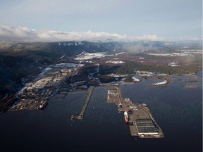 Douglas Channel, the proposed termination point for an oil pipeline in the Enbridge Northern Gateway Project, is pictured in a 2012 aerial view of Kitimat, B.C. on the province's northern coast.
