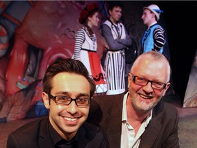 Alberta Opera's 2009  production of Hansel and Gretel, with the musical-writing team of Farren Timoteo (left) and Jeff Unger (right).