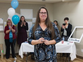 Miranda Jimmy is applauded at her campaign launch on October 16, 2016 at Lessard Community League in Ward 5.