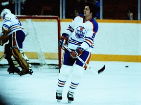 Edmonton Oilers winger Glenn Anderson during warm-up before a game in the 1980-81 NHL season.