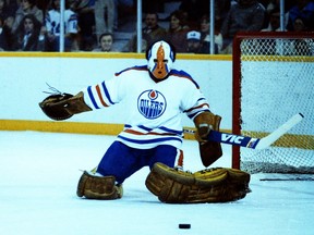 Edmonton Oilers goalie Grant Fuhr in action during his rookie season, 1981-82.
