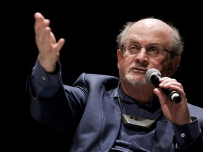 Salman Rushdie  speaks in Le Havre, France on Sept. 13, 2016.