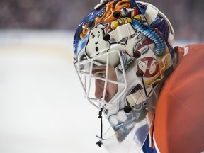 Goalie Cam Talbot of the Edmonton Oilers at Rogers Place in Edmonton on Sunday, October 16, 2016.