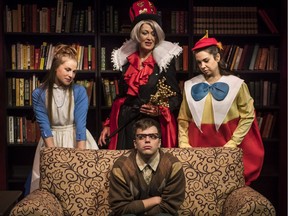 From left (clockwise), Amber Bissonnette, Linda Grass, Rachel Bowron, Mathew Mathew Hulshof as Steven Tudor, in The Red King's Dream, at Shadow Theatre.