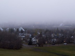 Morning fog obscures the downtown on Friday, October 28, 2016 in Edmonton.