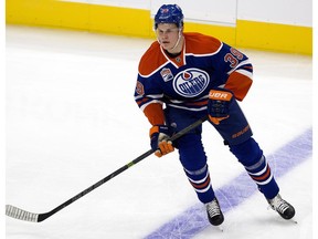 Edmonton Oilers forward Jesse Puljujarvi takes part in the pre game skate prior to the Oilers' game against the Calgary Flames at Rogers Place, in Edmonton on Monday Sept. 26, 2016.