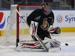 Ottawa Senators Goalie Craig Anderson during practice at Rogers Place in Edmonton on Oct. 30, 2016.